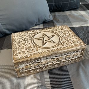 Hand Carved Star Flower Design Jewelry organizer Stash Box